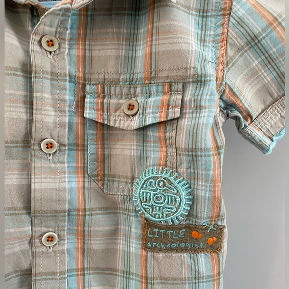 Little Archeologist Applique and Embroidery Button-Front Plaid Shirt - Picture 3 of 7